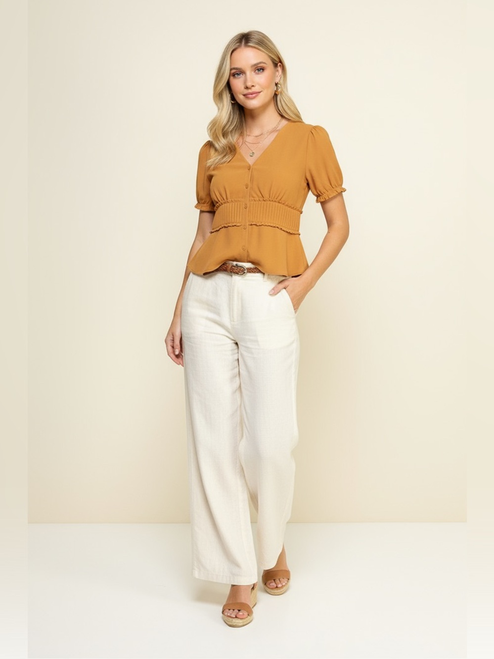 Cinch & Flow Mustard Pintuck Blouse